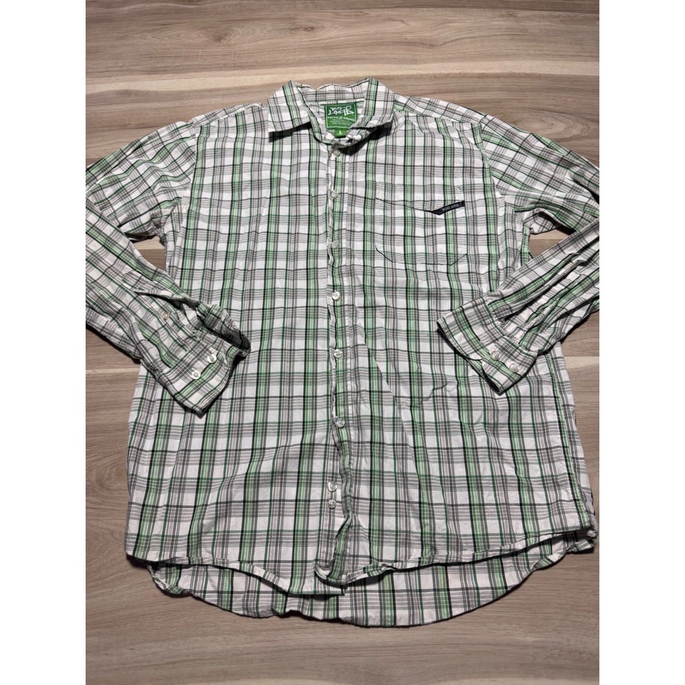 Ecko Unltd Plaid Button Down Shirt Mens Large Green White Cotton Long Sleeve Y2K